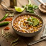 A bowl of creamy Crock Pot White Chicken Chili topped with shredded cheese, fresh cilantro, and tortilla strips.