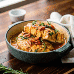Delicious Slow Cooker Creamy Tuscan Chicken with a creamy sauce, served with pasta and garnished with Parmesan cheese.