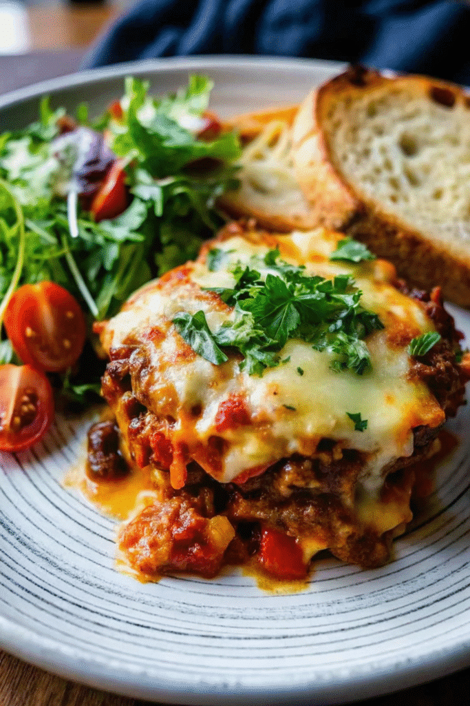 One Pot Stuffed Pepper Casserole Recipe with ground beef, rice, bell peppers, and melted cheese in a skillet