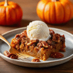 A freshly baked One Bowl Pumpkin Dump Cake in a 9x13 pan with a golden, crumbly top and pecans sprinkled over it.