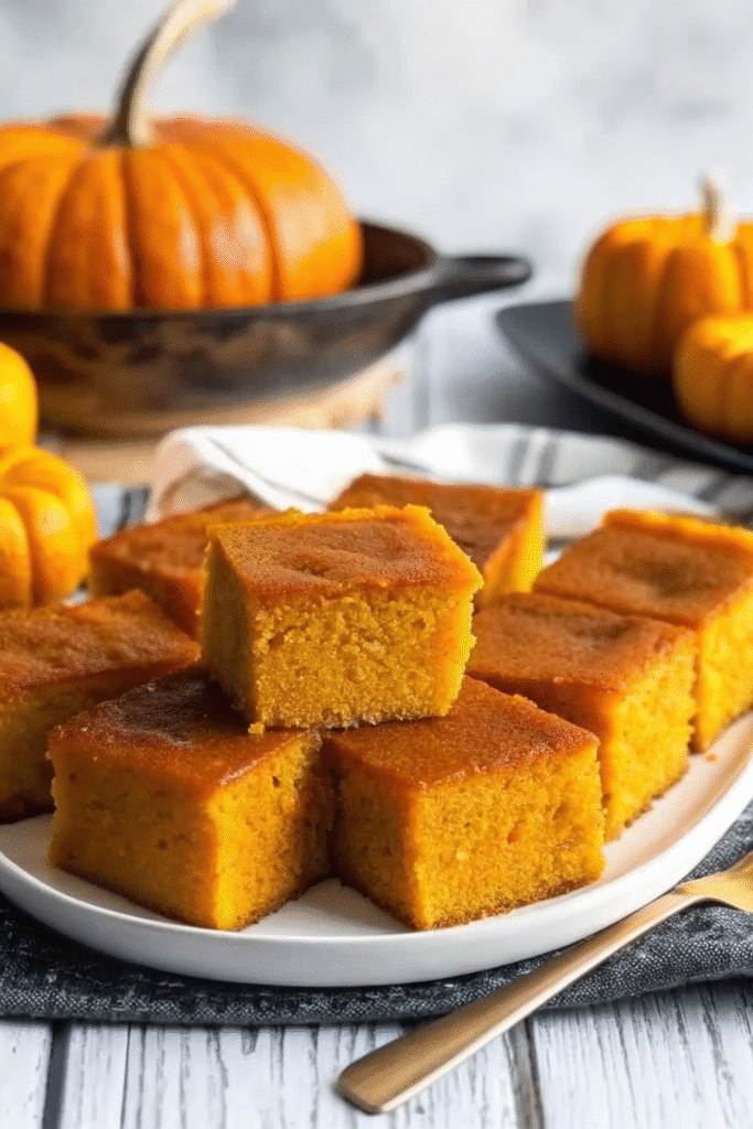 Chewy and spiced One-Bowl Pumpkin Pie Butter Mochi ready to serve