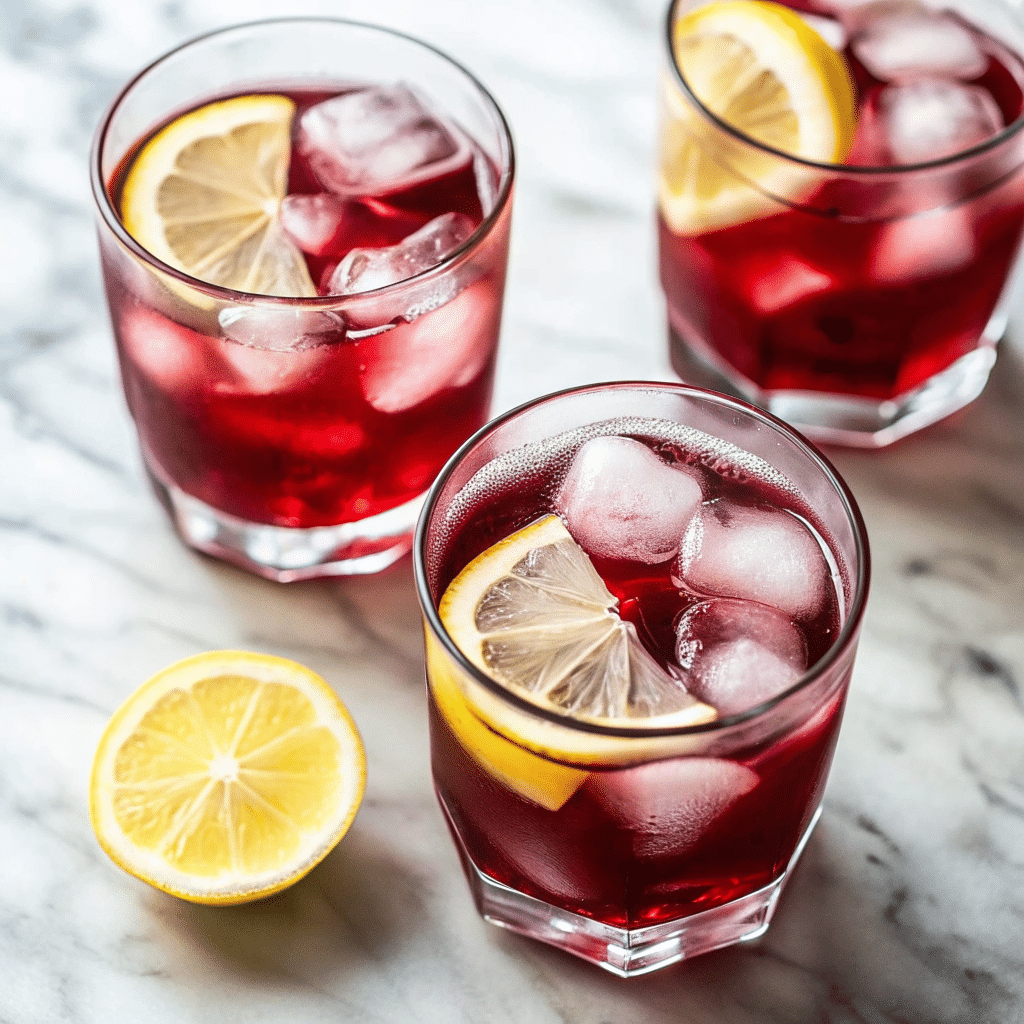 Glass of bright red hibiscus water with fresh mint and raspberries, highlighting hibiscus water benefits.