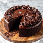 One Bowl Chocolate Fudge Cake fresh out of the oven, showing its rich, fudgy texture
