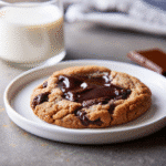 Freshly baked One Bowl Chocolate Chunk Cookies stacked on a plate, showing gooey chocolate chunks.