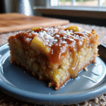 Freshly baked Salted Caramel Apple Bars with caramel drizzle and flaky sea salt on top, cut into squares on a baking tray.