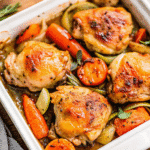 Sheet Pan Roast Chicken and Cabbage with golden-brown chicken and caramelized cabbage wedges fresh from the oven