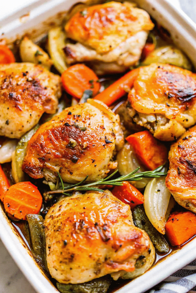 Oven-baked Sheet Pan Roast Chicken and Cabbage ready to serve, seasoned with garlic and olive oil