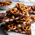 Christmas Crockpot Candy in a slow cooker with pretzels, chocolate, and peanuts melting together.