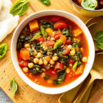 Slow Cooker Mediterranean Diet Stew in a bowl with colorful vegetables and beans