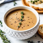 A rich, golden Thanksgiving gravy served in a small bowl, ready to pour over turkey and mashed potatoes.