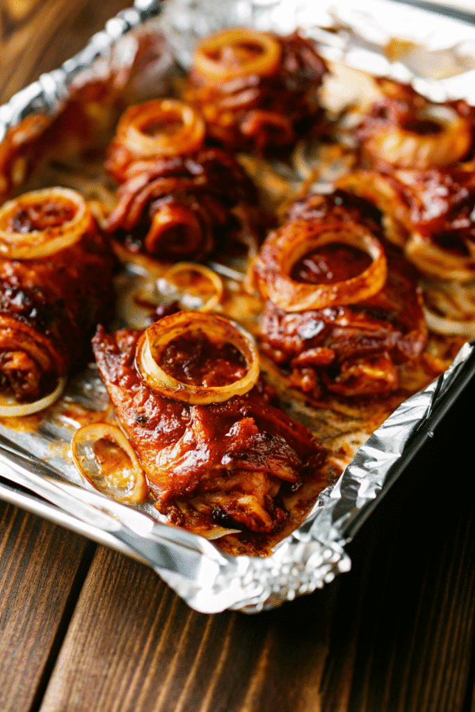 Easy Baked Baked Barbecue Chicken Thighs with Onions Recipe