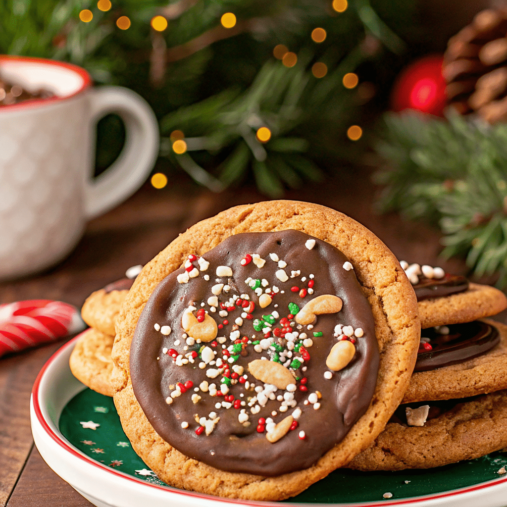 A tray of Christmas Crack Cookies topped with melted chocolate and colorful holiday sprinkles, ready to serve.