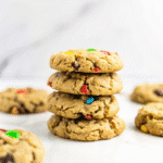 Soft Monster Cookies fresh out of the oven with colorful M&Ms and chocolate chips