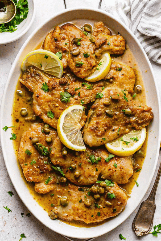 Easy CRAVEABLE Crockpot Chicken Piccata Recipe 3 CRAVEABLE Crockpot Chicken Piccata in slow cooker with juicy chicken and lemon caper sauce