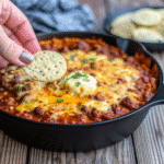 Creamy Slow Cooker Taco Dip served warm with melted cheese, seasoned ground beef, and fresh toppings