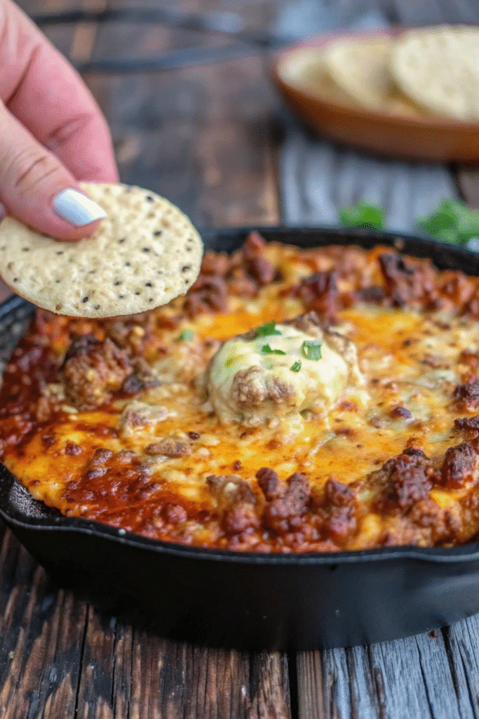 Creamy Slow Cooker Taco Dip topped with green onions and tomatoes in a slow cooker