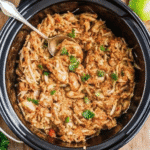 Crockpot Salsa Chicken Recipe with shredded chicken simmered in salsa and taco seasoning