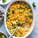 Chicken Broccoli Casserole Recipe baked with tender chicken, steamed broccoli, and melted cheddar cheese in a creamy sauce.