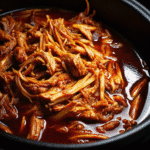 Crock Pot BBQ Pulled Pork shredded and coated in rich barbecue sauce, served on a soft bun with coleslaw