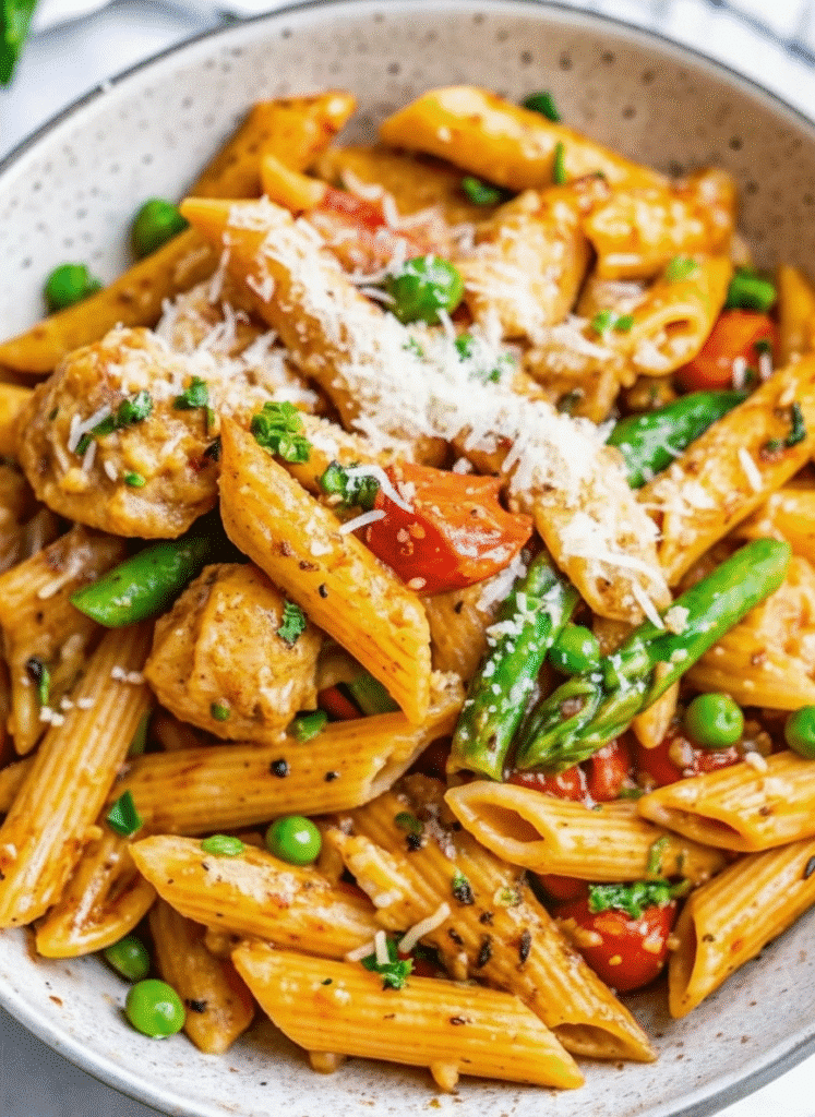 30 Minute Spicy Chicken Chipotle Pasta (Cheesecake Factory Copycat) 3 Spicy Chicken Chipotle Pasta served in a white bowl, featuring penne pasta coated in chipotle cream sauce, slices of glazed chicken, and fresh parsley garnish.