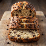 Two golden loaves of 3 Ingredient Cake Mix Banana Bread sliced on a wooden board