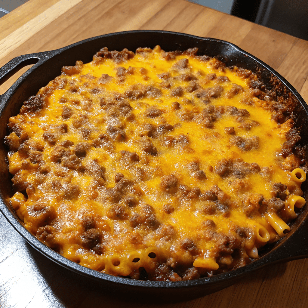 Cheesy Cheeseburger Casserole baked with ground beef, pasta, and melted cheese in a golden, bubbly dish