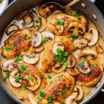 Crock Pot Chicken Marsala served on a plate with creamy mushroom marsala sauce, tender chicken breasts, and fresh parsley garnish.