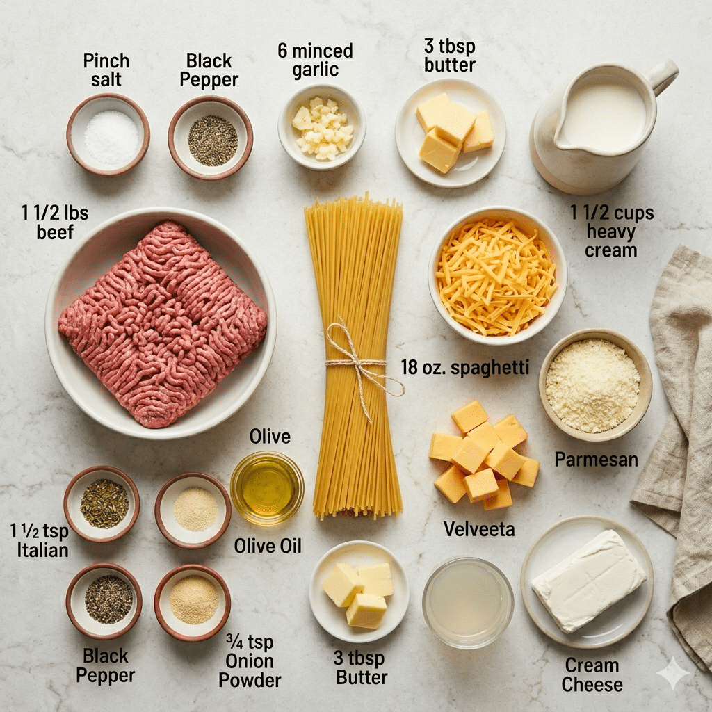 Key Ingredients in Garlic Butter Beef Spaghetti