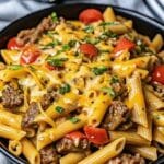 Creamy Steak Bell Pepper Ranch Penne with tender steak, colorful bell peppers, and cheesy ranch sauce