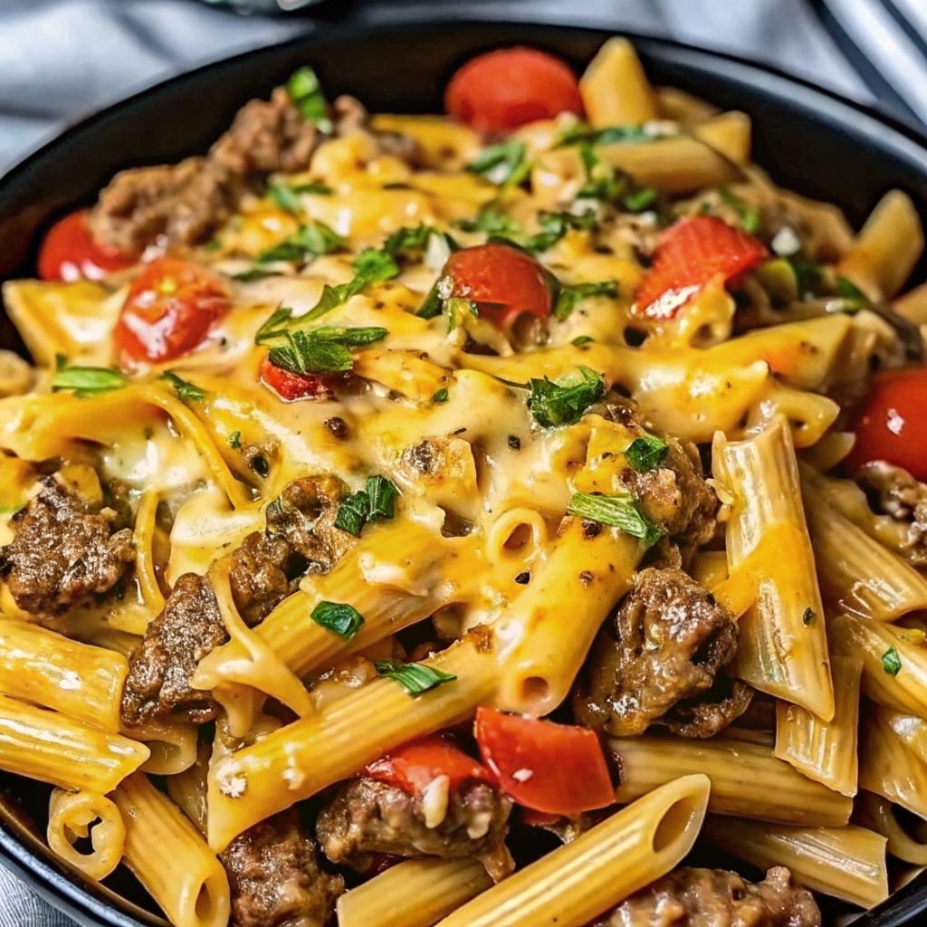 Creamy Steak Bell Pepper Ranch Penne with tender steak, colorful bell peppers, and cheesy ranch sauce